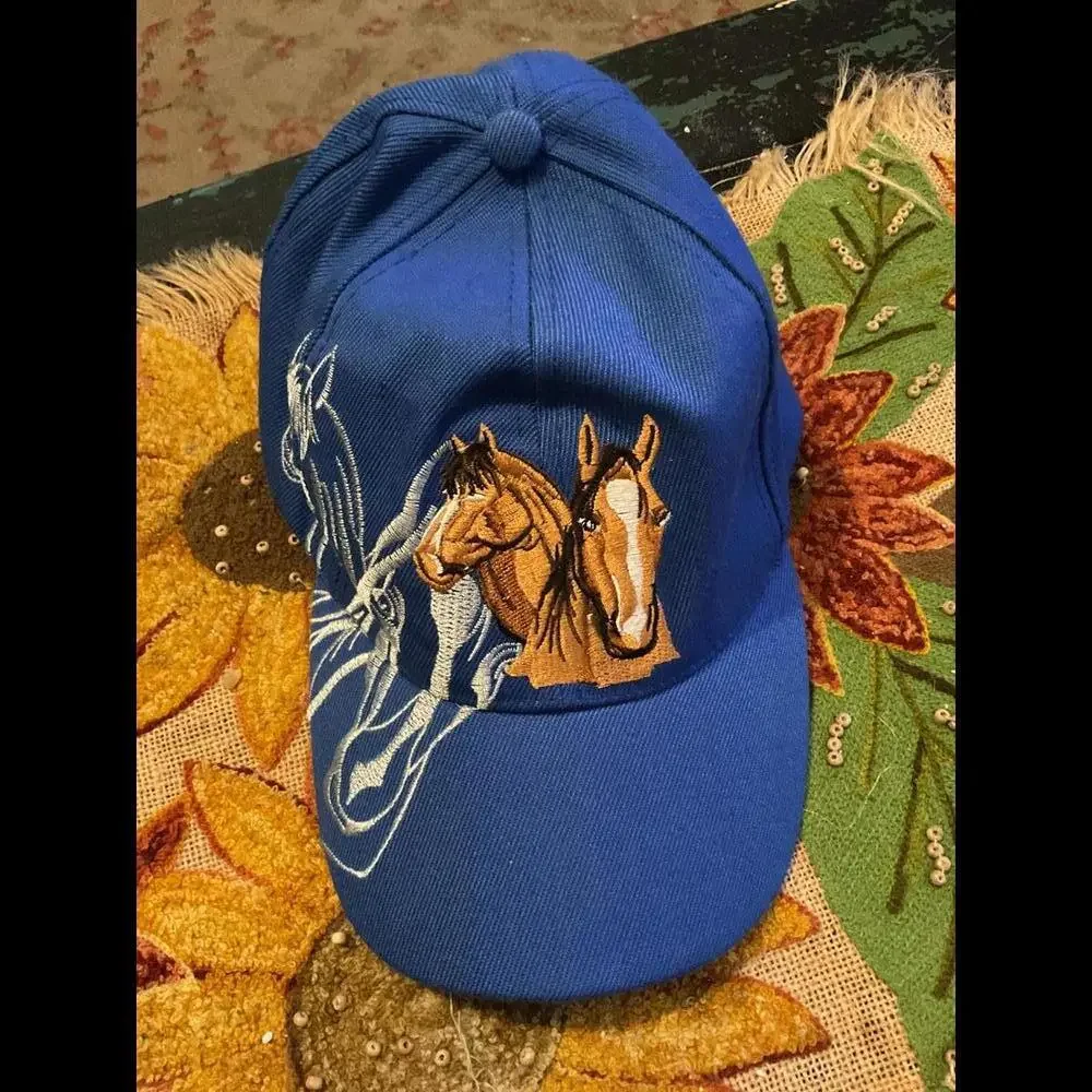 Embroidered Blue Horse Cap One Size fits Most Cotton Blend